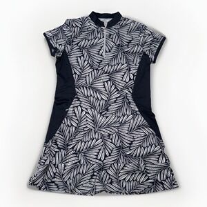 Tail Golf Tennis Dress Leaf Print Half Zip Stretch Active Navy‎ White Women's L